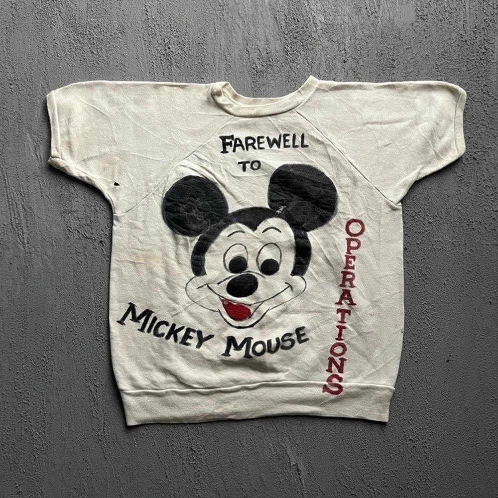 Vintage Mickey Mouse Sweatshirt Large White‎ 1960s Short Sleeve USA